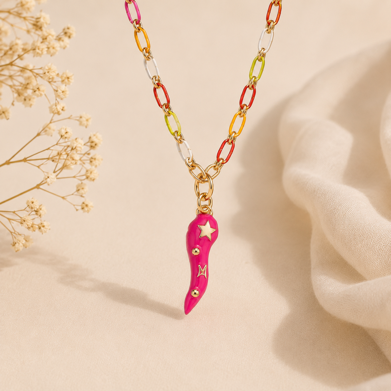 Collar cadena biselada pimiento
