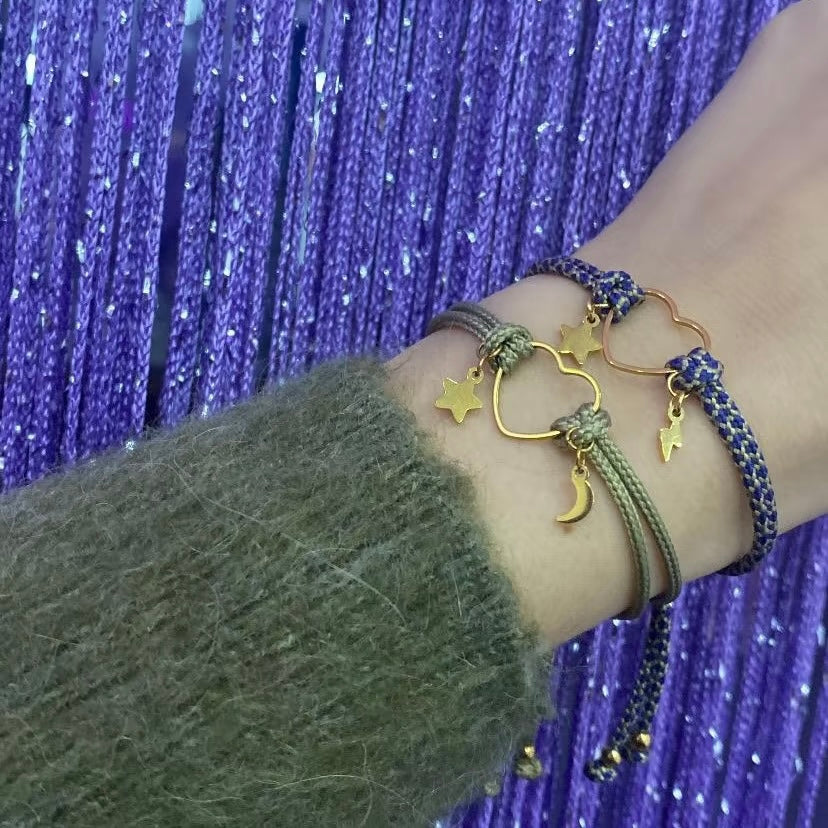 Pulsera Corazón Estrella y Luna Plata💗