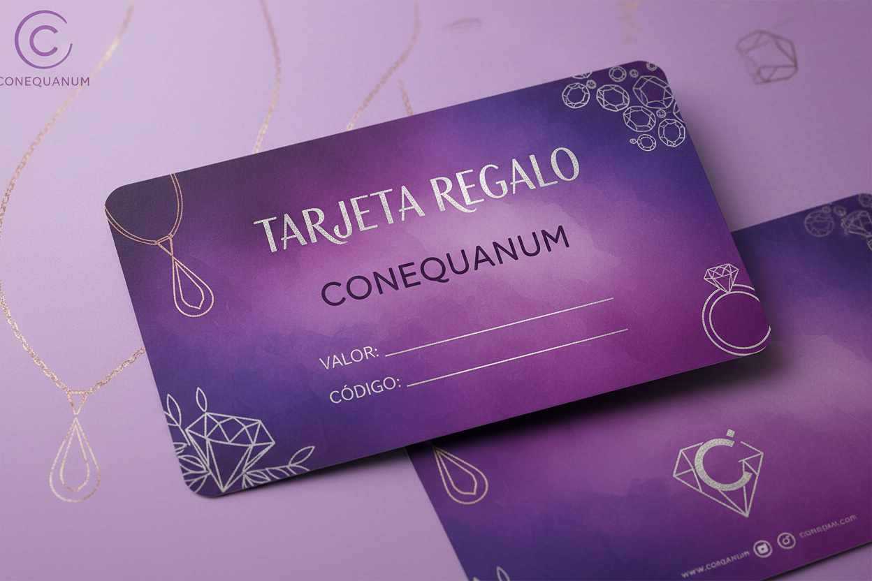TARJETA REGALO DE MI MARCA DE BISUTERIA CONEQUANUM EN ESPAÑOL Y EN COLORES MORADOS