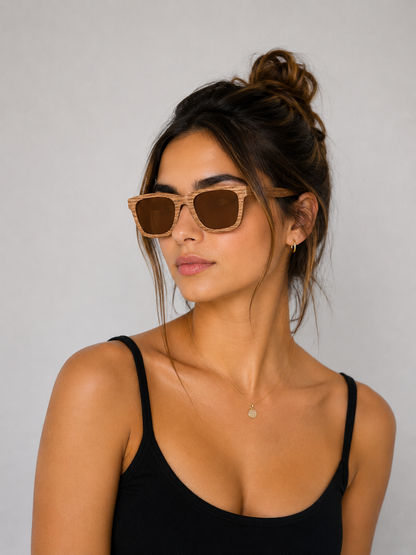 Gafas de madera con espejo marrón