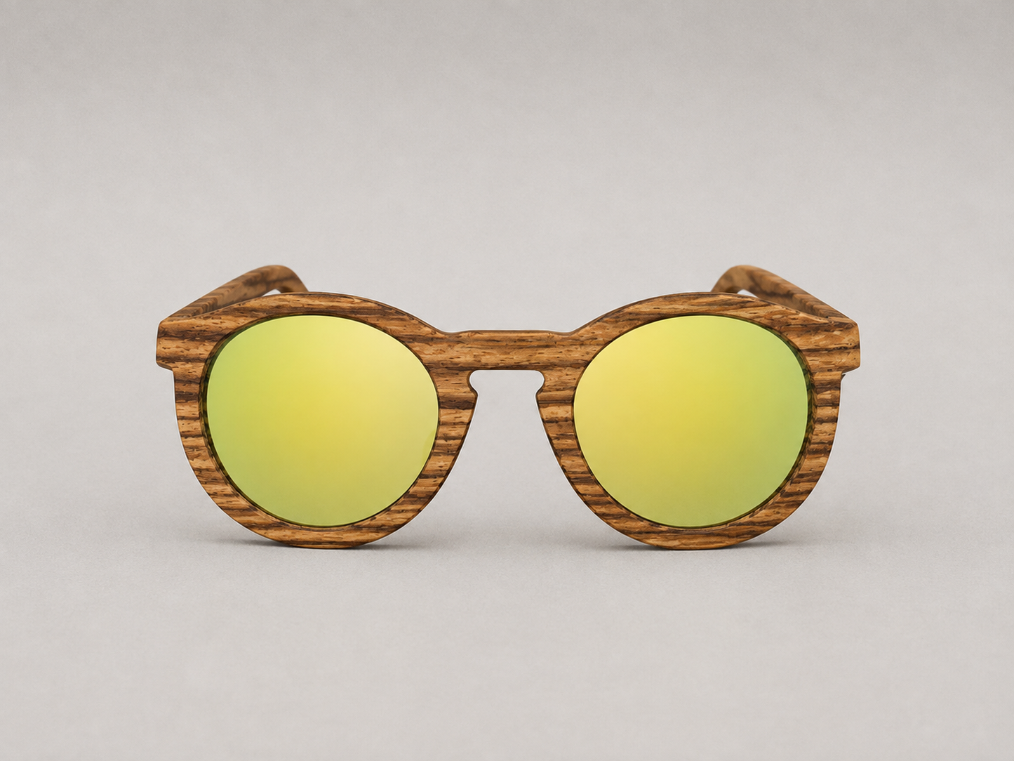 Gafas de madera redondas con espejo amarillo