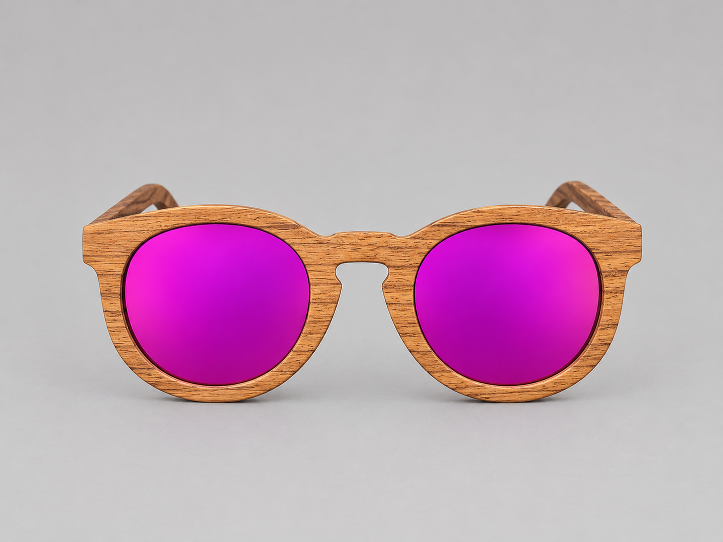 Gafas de madera redondas con espejo rosa