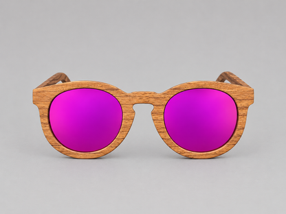Gafas de madera redondas con espejo rosa