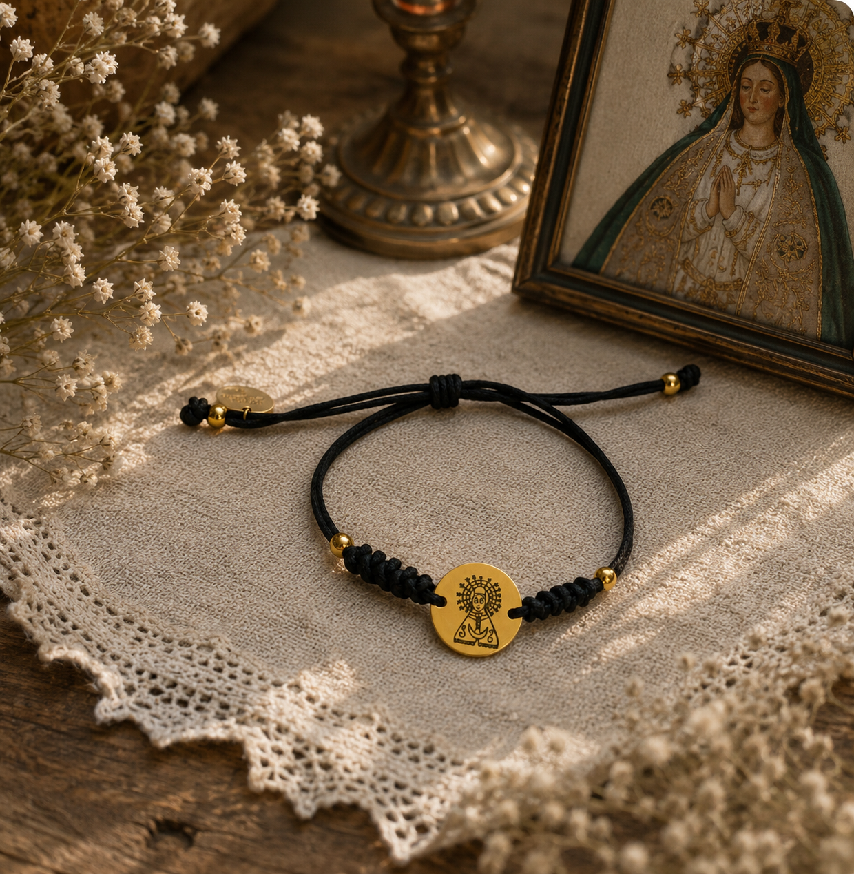 Pulsera Virgen del Lidón trenzada dorada