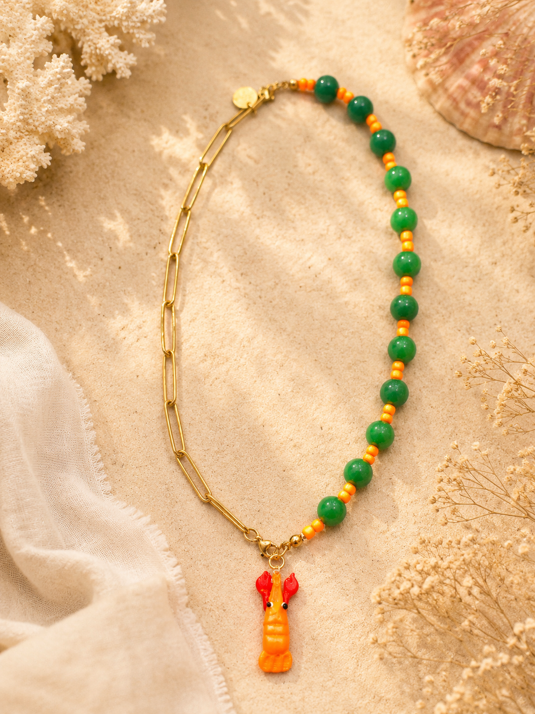 Collar bolitas con eslabones langosta