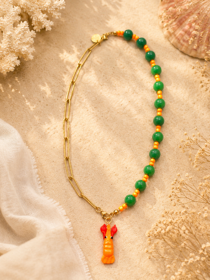 Collar bolitas con eslabones langosta