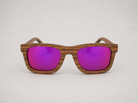 Gafas de madera con espejo morado