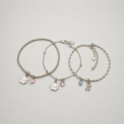 Pulsera nube, flor y mariposa plata