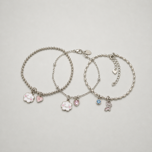 Pulsera nube, flor y mariposa plata