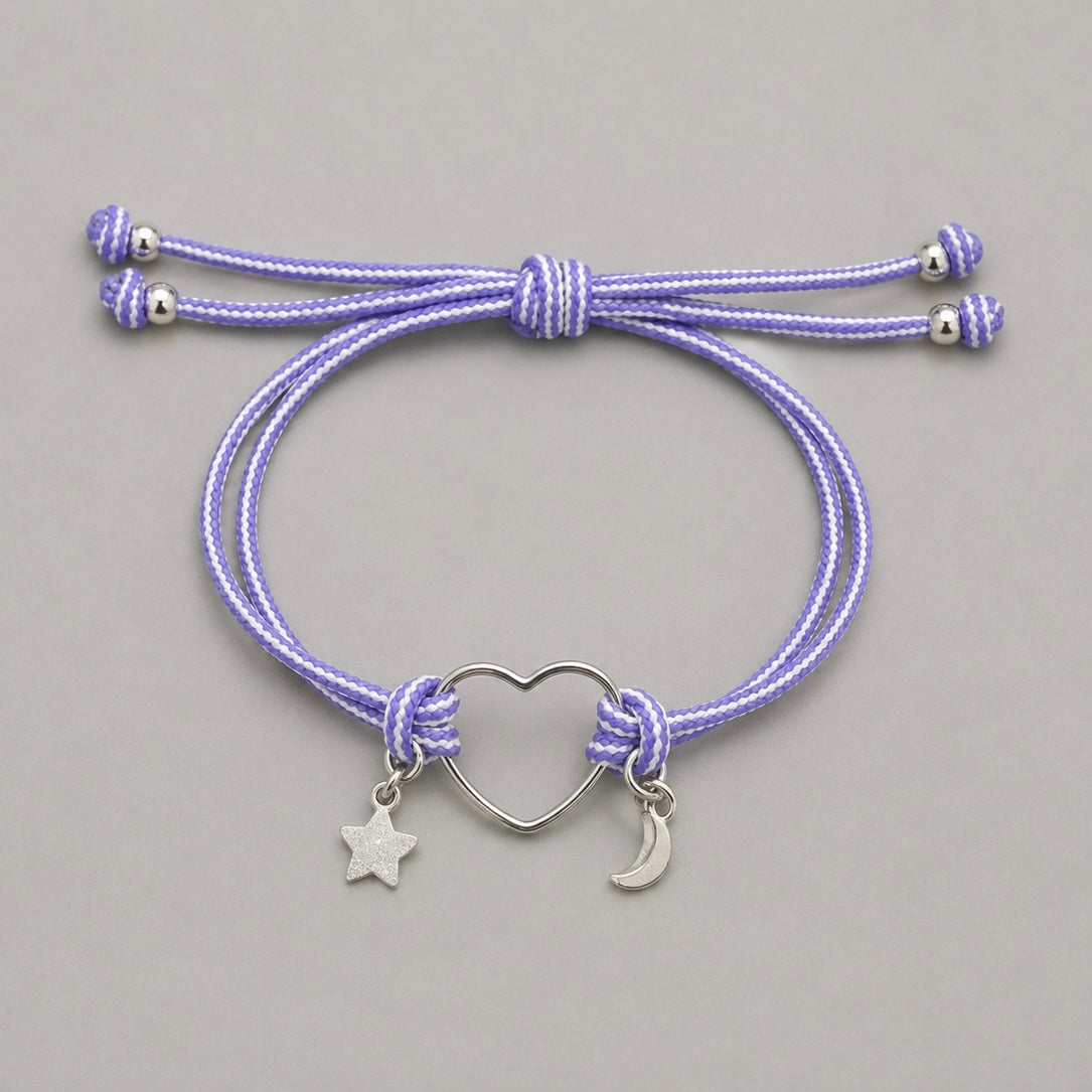 Pulsera Corazón Estrella y Luna Plata💗
