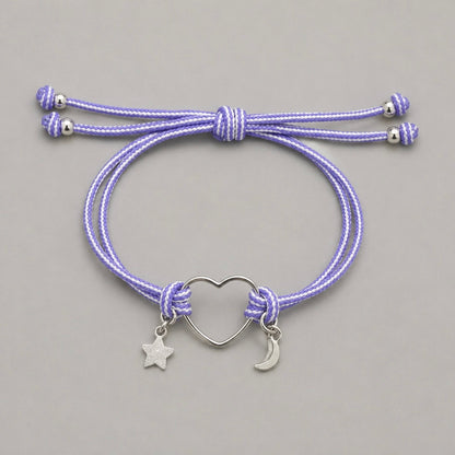 Pulsera Corazón Estrella y Luna Plata💗