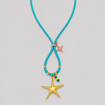 Collar estrella de mar azul con charms