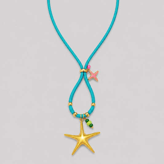 Collar estrella de mar azul con charms