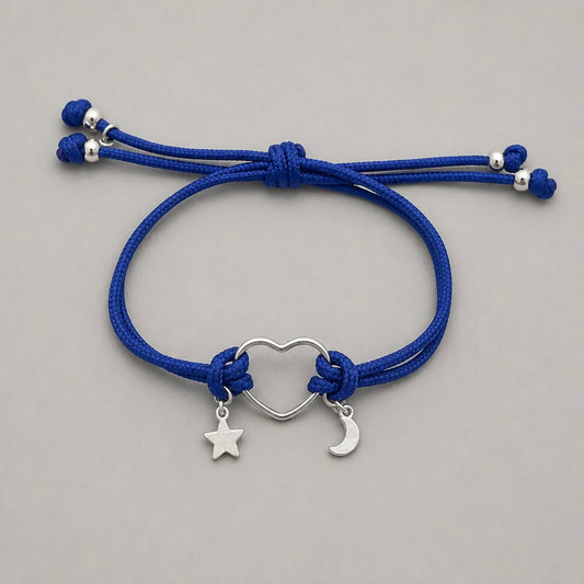 Pulsera Corazón Estrella y Luna Plata💗