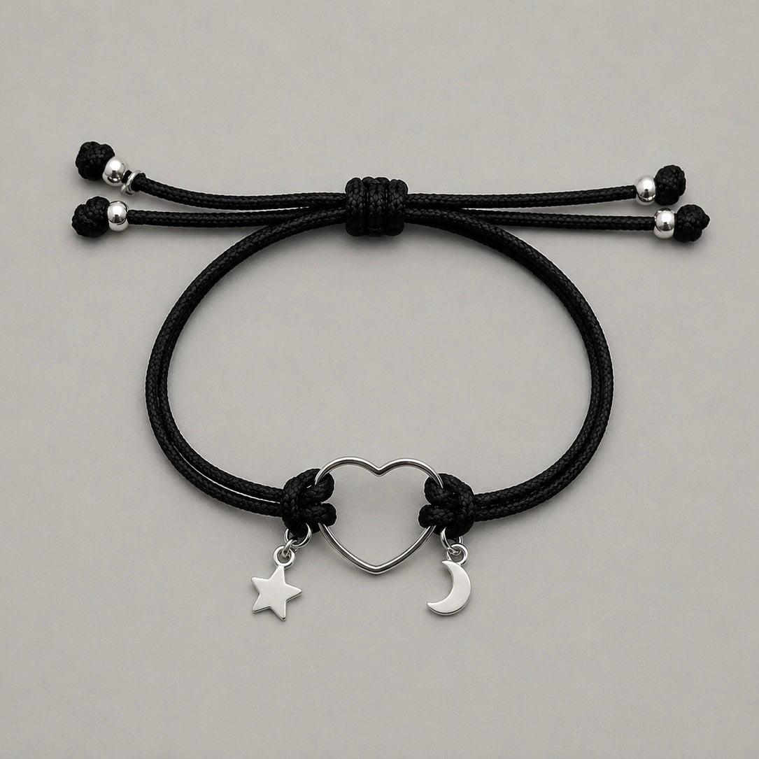 Pulsera Corazón Estrella y Luna Plata💗