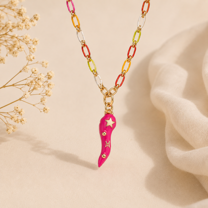 Collar cadena biselada pimiento