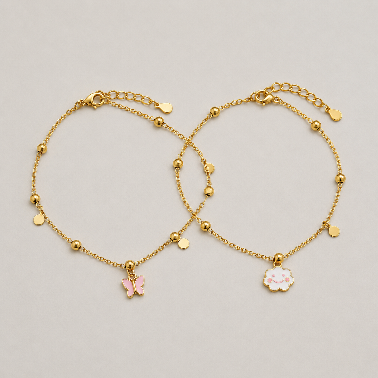 Pulsera nube y mariposa plata bañada en oro