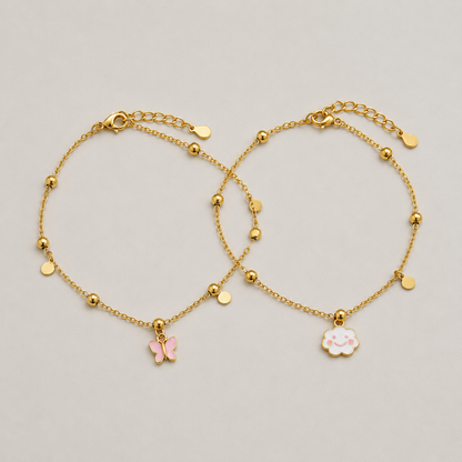 Pulsera nube y mariposa plata bañada en oro