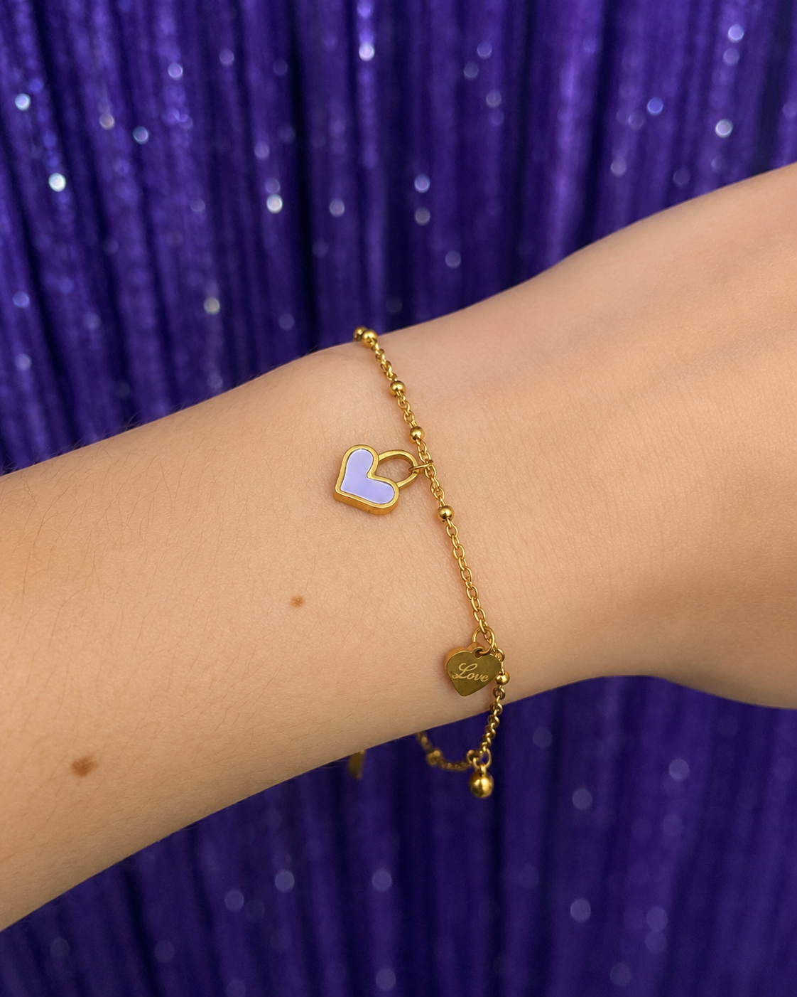 Pulsera plata corazón bañada en oro