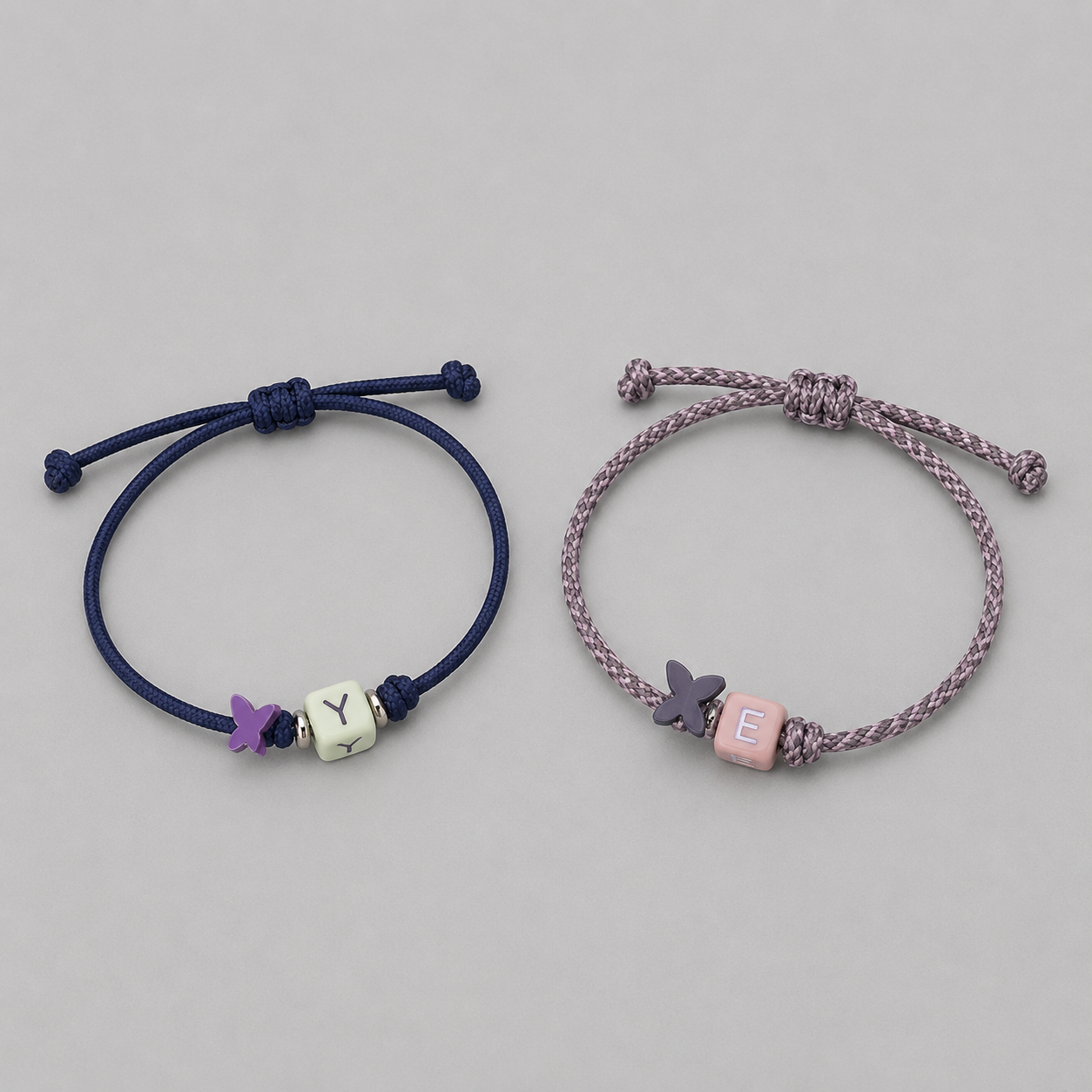 Pack 5 Pulseras letrita con mariposa plata