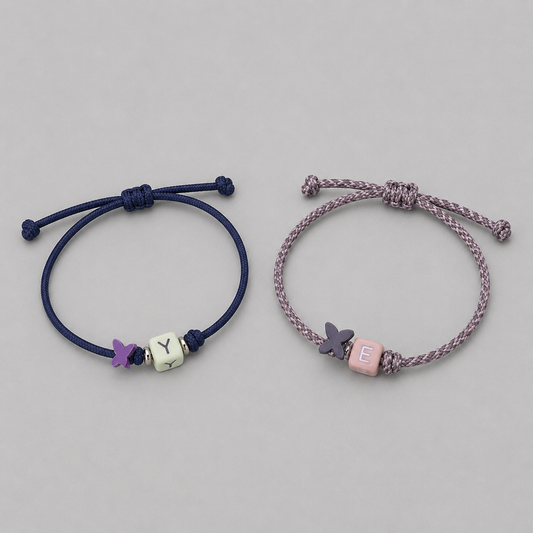 Pack 5 Pulseras letrita con mariposa plata