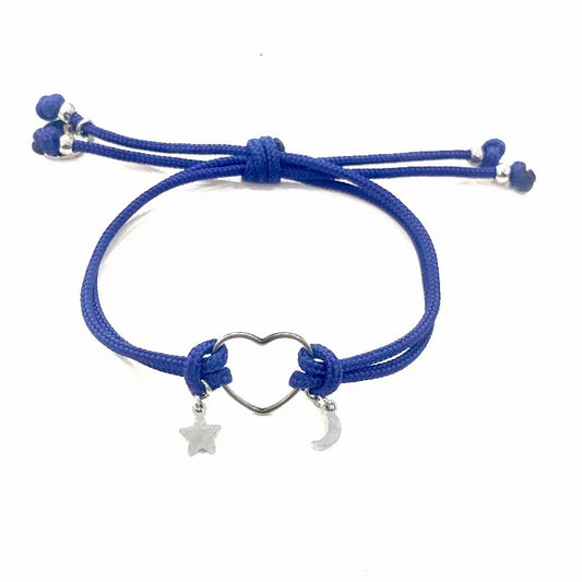 Pulsera Corazón Estrella y Luna Plata💗