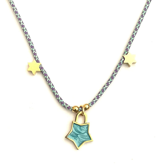 Collar Estrella Esmaltada Aguamarina