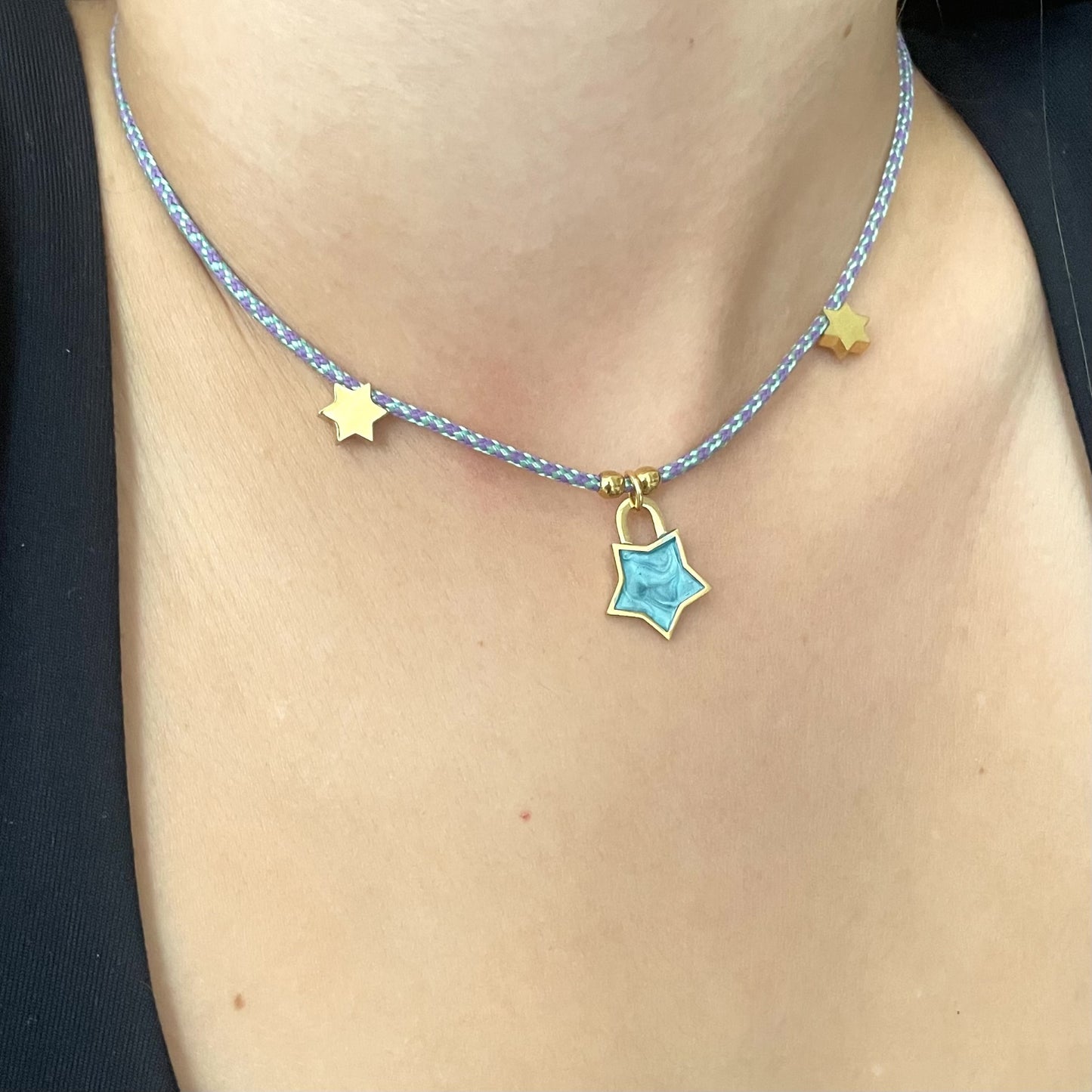 Collar Estrella Esmaltada Aguamarina