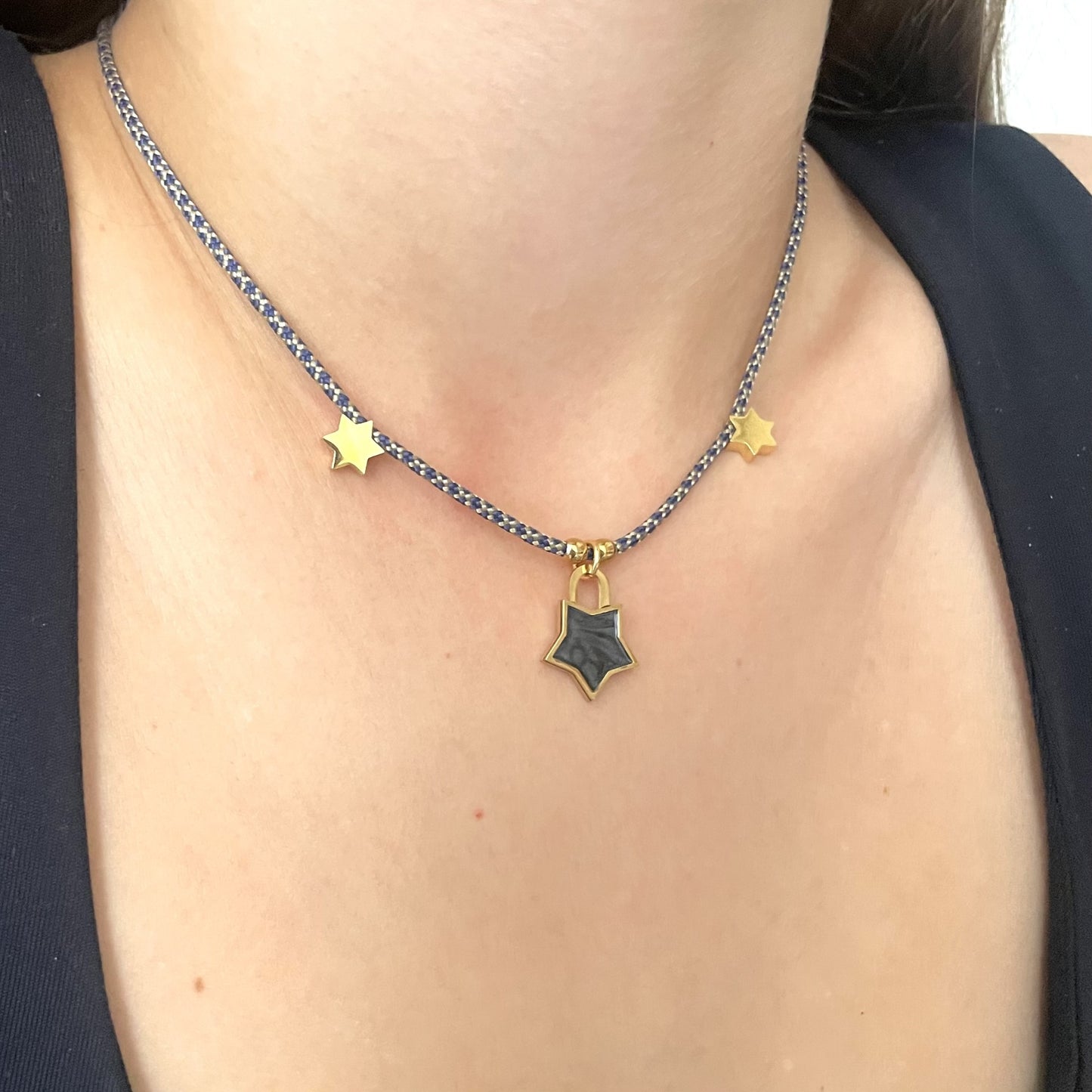 Collar Estrella Esmaltada Aguamarina